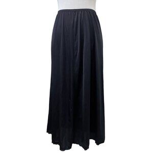 Vintage Black Silky Satin Skirt Lace Trim Sz Medium